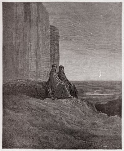 Jumalallinen komedia (La Divina Commedia, La Divine Comedie), Purgatorio, Canto 9: Twilight - Dante Alighieri (1265-1321) - Kuvitus Gustave Dore (1832-1883) tekijältä Gustave Dore