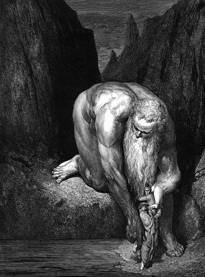 Danten jumalallinen komedia: jättiläinen Antaeus. tekijältä Gustave Dore