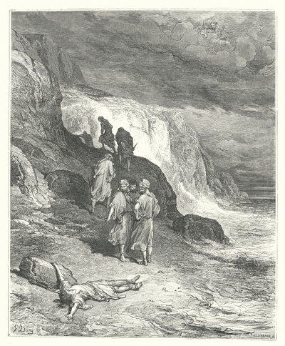 La Fontainen sadut: Fontaine: Jupiter ja matkamies (kaiverrus). tekijältä Gustave Dore