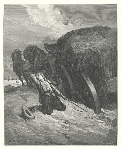 La Fontainen sadut: Fontaine: The Carter Stuck in the Mud (kaiverrus). tekijältä Gustave Dore