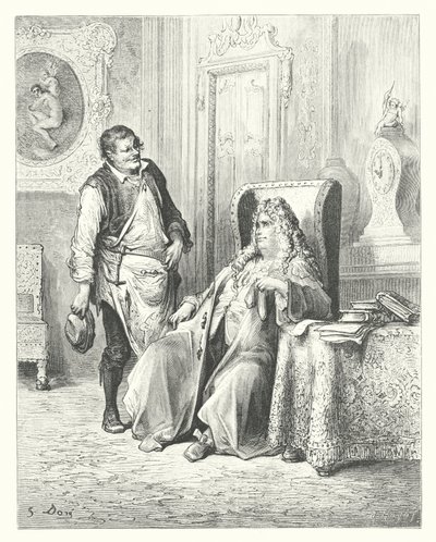 La Fontainen sadut: Fontaine: Suutari ja pankkiiri (kaiverrus). tekijältä Gustave Dore
