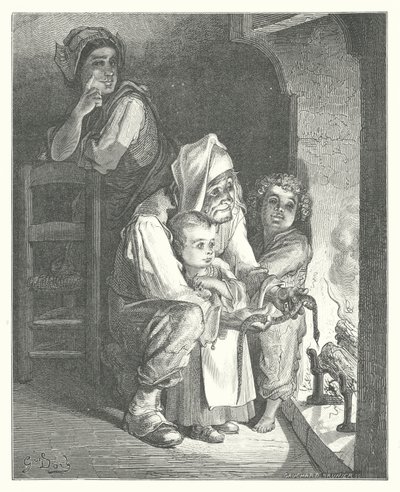 La Fontainen sadut: Fontaine: Maamies ja käärme (kaiverrus). tekijältä Gustave Dore