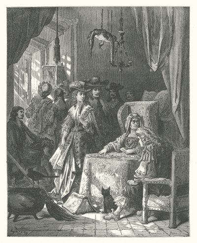 La Fontainen sadut: Fontaine: The Fortune-Teller (kaiverrus). tekijältä Gustave Dore