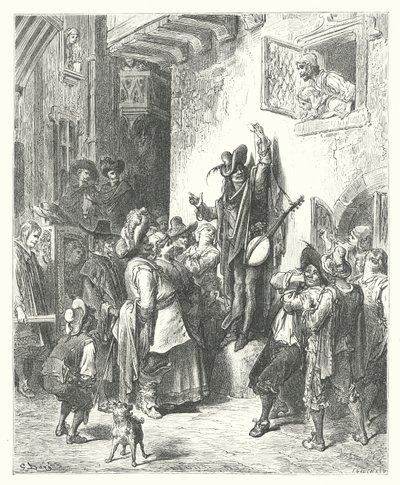 La Fontainen sadut: Fontaine: Hullu, joka myi viisautta (kaiverrus). tekijältä Gustave Dore