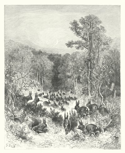 La Fontainen sadut: Fontaine: Kanit (kaiverrus) tekijältä Gustave Dore