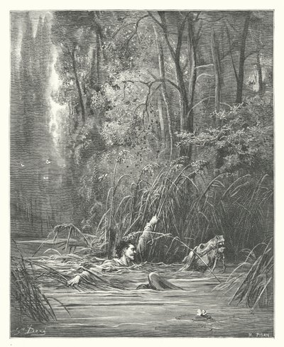 La Fontainen sadut: Fontaine: Virta ja joki (kaiverrus). tekijältä Gustave Dore