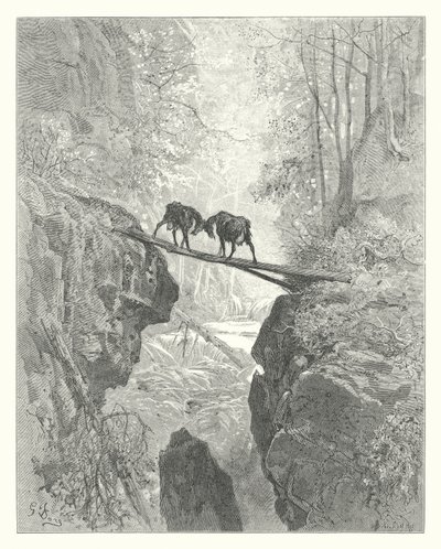 La Fontainen sadut: Fontaine: Kaksi vuohta (kaiverrus) tekijältä Gustave Dore