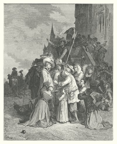 La Fontainen sadut: Fontaine: Korppikotkat ja kyyhkyset (kaiverrus). tekijältä Gustave Dore