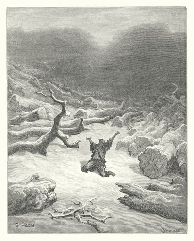 La Fontainen sadut: Fontaine: Puumies ja Merkurius (kaiverrus) tekijältä Gustave Dore