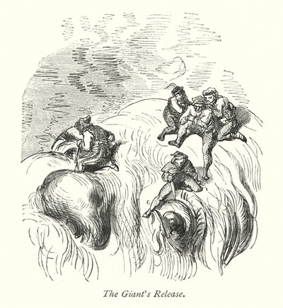 Jättiläisen vapauttaminen (kaiverrus) tekijältä Gustave Dore