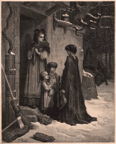 Heinäsirkka ja muurahainen, kuvitus Jean de la Fontainen tarinasta tekijältä Gustave Dore