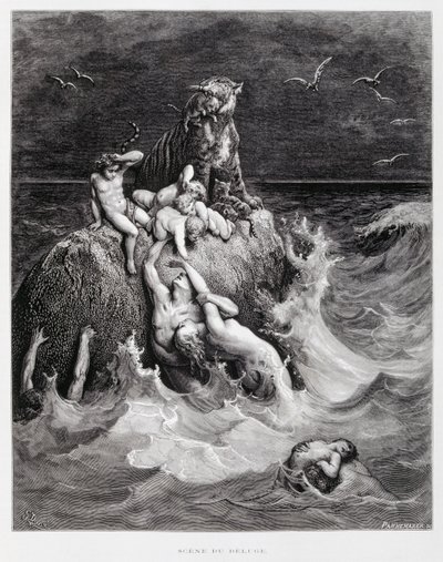 Suuri vedenpaisumus, kuvitus Doren Raamatusta tekijältä Gustave Dore