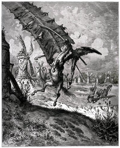 Miguel de Cervantesin nerokas Hidalgo Don Quijote kanavasta tekijältä Gustave Dore
