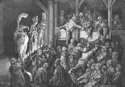 "The Penny Gaff", 1872. tekijältä Gustave Dore