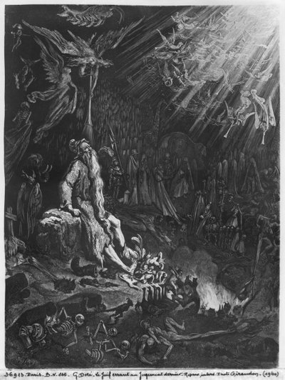 Vaeltava juutalainen ja viimeinen tuomio, kaiverrus Felix Jean Gauchard (1825-72) tekijältä Gustave Dore