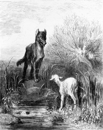 Susi ja lammas "" Fables" La Fontainen Dorélta tekijältä Gustave Dore