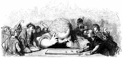 Gant Gargantua -lapsen koulutus: hän oppii soittamaan des. Gustave Doren kuvitus Francois Rabelais