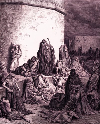 Ihmiset surevat Jerusalemia, kirjoittanut Doré - Raamattu tekijältä Gustave Dore