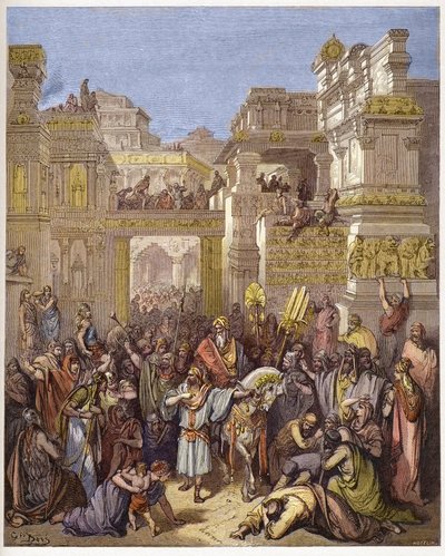Mardocheen (tai Mordekain tai Mordekain) voitto - Mordekain voitto - - kaiverrus Gustave Doren (1832-1883) "" The Bible illustree -kirjaan" - Kaiverrus "" Dore Biblesta"" tekijältä Gustave Dore
