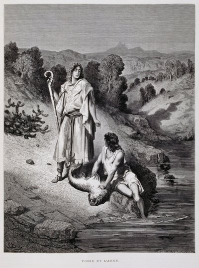 Tobias ja enkeli, kuvitus Doren Raamatusta tekijältä Gustave Dore