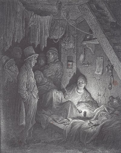 Viktoriaaninen oopiumin tupakointipesä Lontoossa tekijältä Gustave Dore