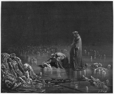 Vergilius (70-19 eKr.) ja Dante, kuvitus Dante Alighierin (1265-1321) Pariisin jumalallisesta komediasta (Inferno), julkaistu 1885 tekijältä Gustave Dore