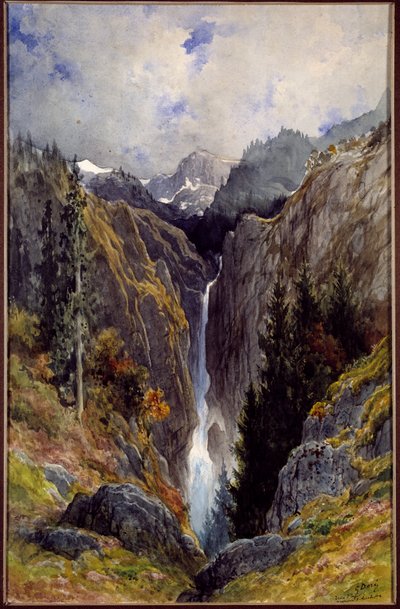 Helvetin aukon vesiputous Lysin laaksossa. Gustave Doren (1832-1883) maalaus tekijältä Gustave Dore