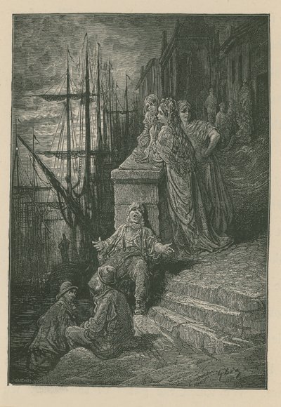 Watermanin perhe portaat Thames-joen rannalla tekijältä Gustave Dore