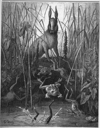 jänis ja sammakko - Jänikset ja sammakot - Jean de La Fontainen "Fablesista" tekijältä Gustave Dore