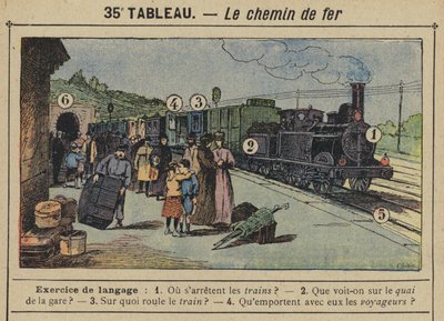 Rautatie (väri litho) tekijältä Gustave Fraipont