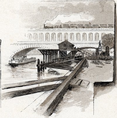Le viaduct du point du Jour, Boulogne-Billancourt (näkymä Point du jour -alueen maasiltasillalle, Boulogne Billancourt) Gustave Fraipontin (1849-1923) piirustus Saint-Juirsista tekijältä Gustave Fraipont