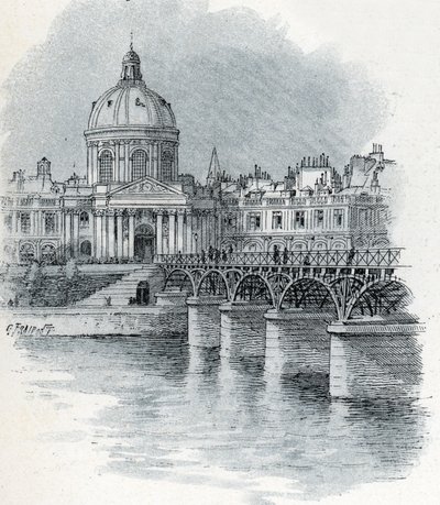 Näkymä Institut de Francelle ja Pariisin Pont des Arts -sillalle Gustave Fraipontin (1849-1923) piirustus on peräisin Saint-Juirsin teoksesta "La seine a travers Paris" tekijältä Gustave Fraipont