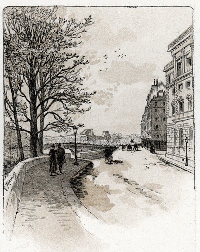 Näkymä Quai des Orfevresille, Ile de la Cite, Pariisi Gustave Fraipontin (1849-1923) piirustus Saint-Juirsista tekijältä Gustave Fraipont