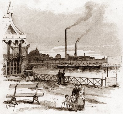 Näkymä quai de Javelille Pariisissa, actuel quai André-Citroen (Näkymä quai Andre Citroenista, entinen quai de Javel, Pariisi) Gustave Fraipontin (1849-1923) piirustus on piirretty Saint- Juirs tekijältä Gustave Fraipont