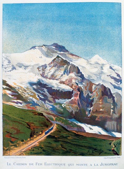 Sähkörautatie Jungfrau-vuorelle, Sveitsin Alpeilla, 1800-luku tekijältä Gustave Francois Lasellaz