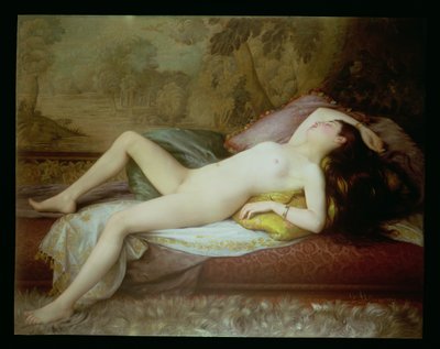 Alaston leposohvalla (öljy kankaalle) tekijältä Gustave Henri Eugene Delhumeau