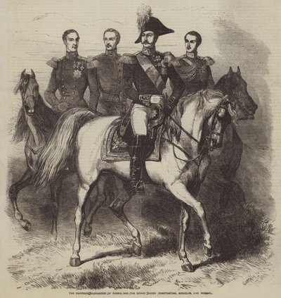Venäjän keisari Aleksanteri ja suurruhtinaat Konstantinus, Nikolaus ja Mikael tekijältä Gustave Janet