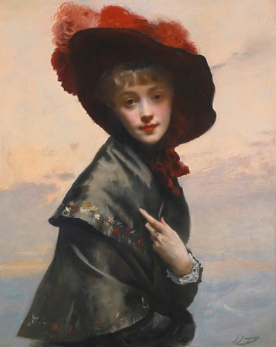 Dame au chapeau.  tekijältä Gustave Jean Jacquet