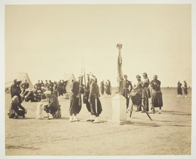 Zouave-rykmentin kohotettu lippu, Camp de Châlons, 1857. tekijältä Gustave Le Gray