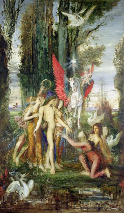 Hesiodos (n. 700 eKr.) ja muusat tekijältä Gustave Moreau