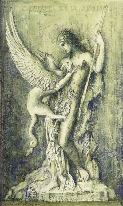 Oidipus ja Sfinksi; Oidipe ja sfinksi, tekijältä Gustave Moreau
