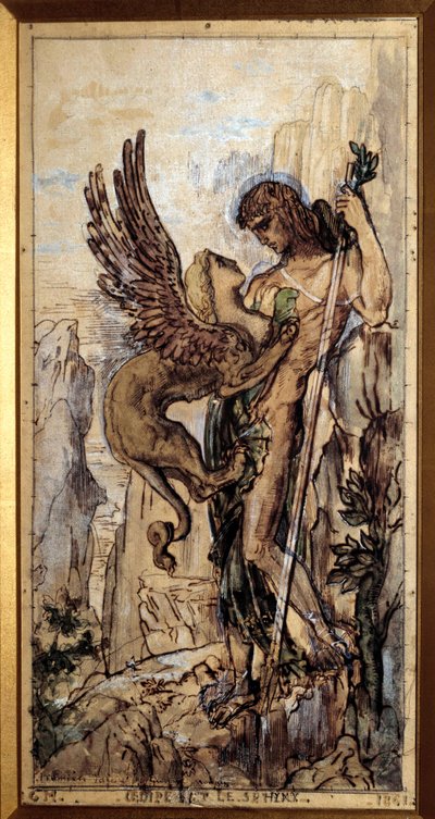 Gustave Moreaun (1826-1898) Oidipus ja Sfinksi maalaus 1861 Pariisi. tekijältä Gustave Moreau