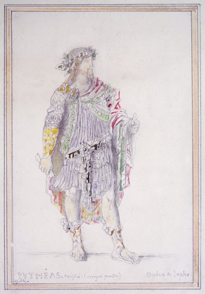 Pythéas, salaliittolainen ja humalainen loinen, hahmo Opèra de Saphosta (kynä vesivärillä ja guassilla paperilla) tekijältä Gustave Moreau