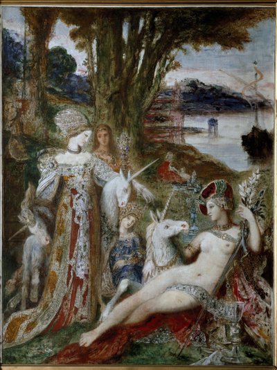 Yksisarviset - Öljy kankaalle, noin 1885 tekijältä Gustave Moreau