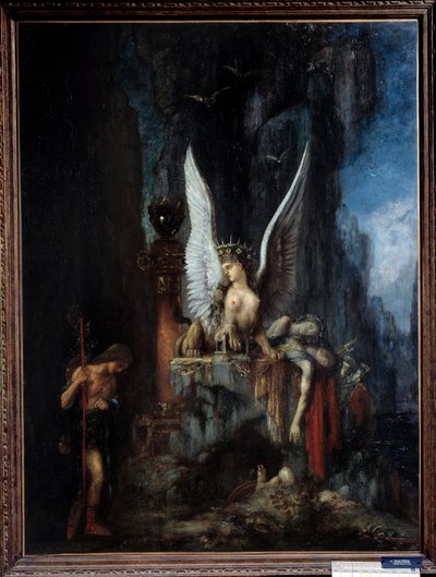 Matkustaja tai Oidipus-matkustaja tai Egalite ennen kuolemaa Oidipus sfinksin edessä. Gustave Moreaun (1826-1898) maalaus 1800-luvun aurinko. 0,93x1,24 m Metz, musee des Beaux Arts. - Matkustaja tai Oidipus Matkustaja tai Tasa-arvo ennen kuolemaa, tekijältä Gustave Moreau