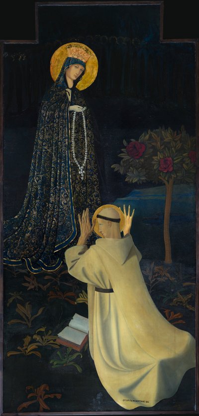 Seurakuntakirkko (Saint Martin Parish Church). "Neitsyt Maria vastaanottaa rukouksen Pyhältä Dominicilta". Gustave of the Desert. 1900. tekijältä Gustave Van de Woestyne