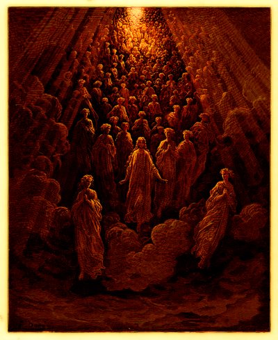 Enkelit Merkurius-planeetalla, kuvitus The Dore Gallery -teoksesta, julkaistu noin vuonna 1890 (digitaalisesti parannettu kuva). tekijältä Gustave after Dore