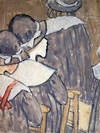 Lapset kirkossa (vartaloväri lyijykynän jälkien päällä paperilla) (katso myös 130312, 281886) tekijältä Gwen John