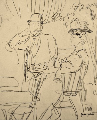 Pariskunta kahvilassa (lyijykynä paperille) tekijältä Gwen John