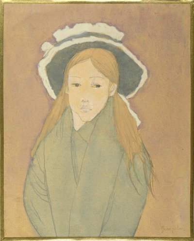 Tyttö, jolla on iso hattu ja oljenväriset hiukset, 1910-luku (wc, guassi ja grafiitti paperilla) tekijältä Gwen John